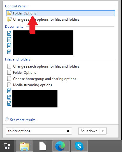 Folder options (search)