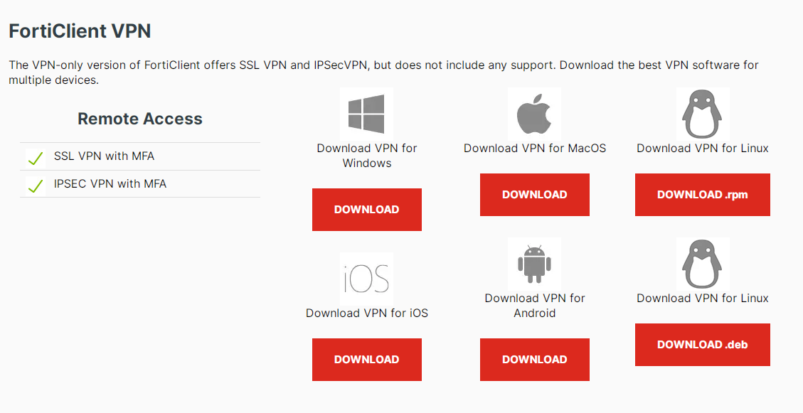 FortiClient VPN platforms