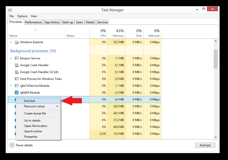 Task Manager end process