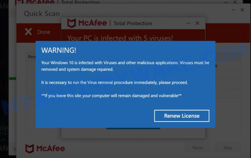 Your Windows 10 is infected with viruses pop-up