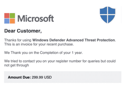 Windows Defender Advanced Threat Protection email scam