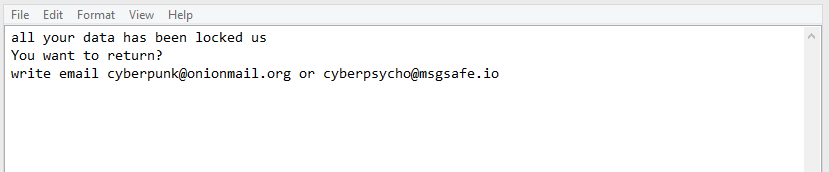 Cyberpunk ransomware note