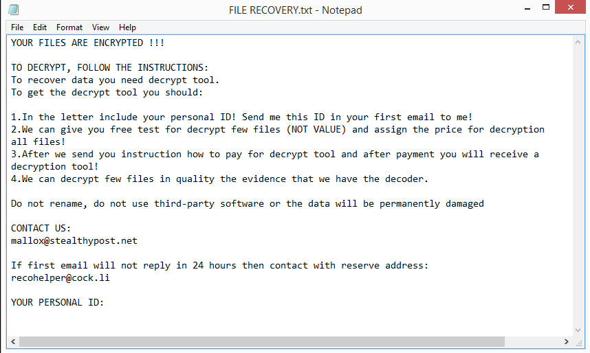 FARGO ransomware note
