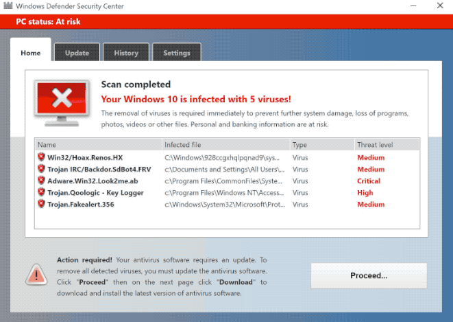 Your Windows 10 is infected with 5 viruses scam