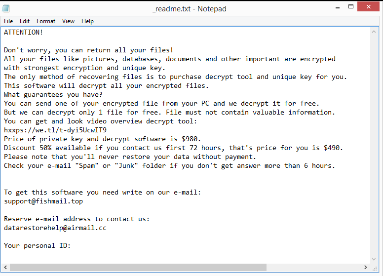 Zate ransomware note