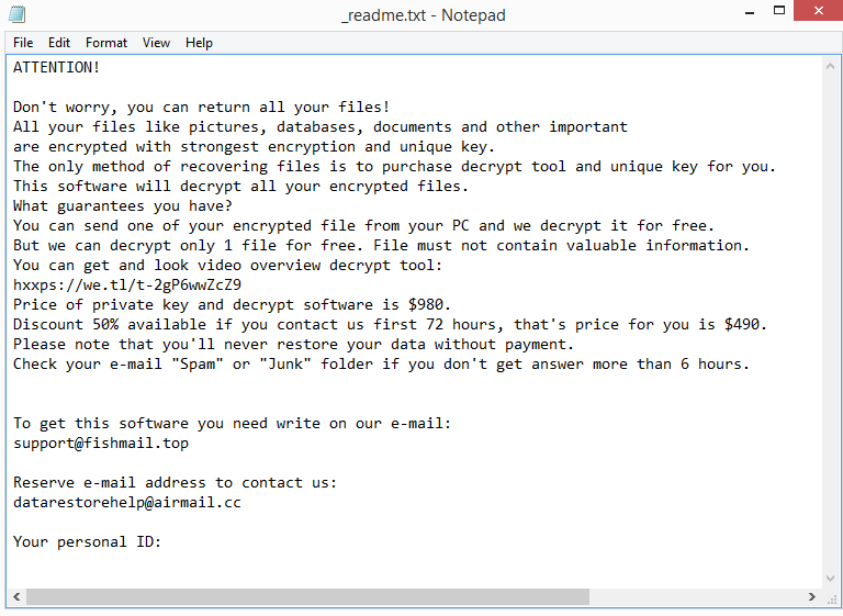 Isza ransomware note