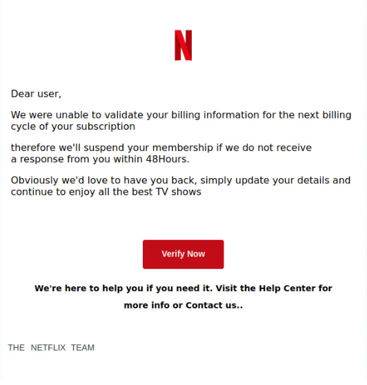 Phishing email Netflix