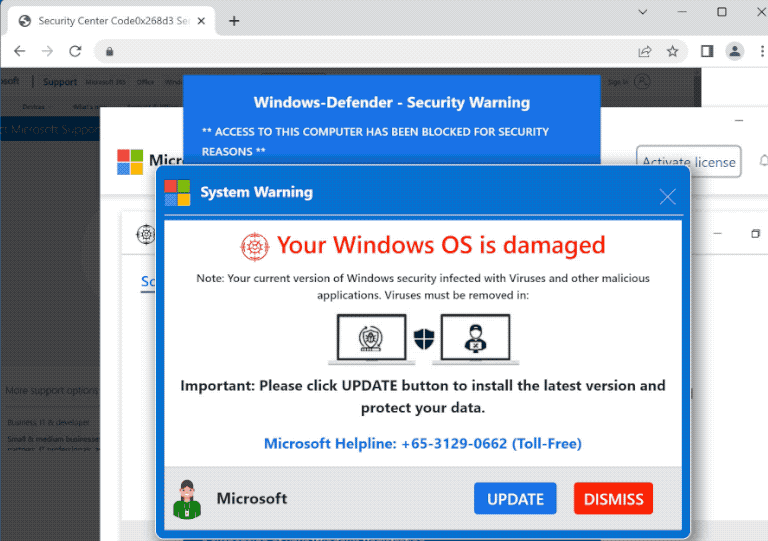 Your Windows OS Is Damaged tech support scam