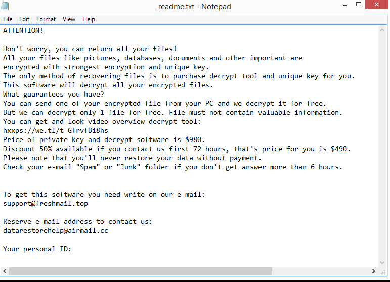 Sapp ransomware note