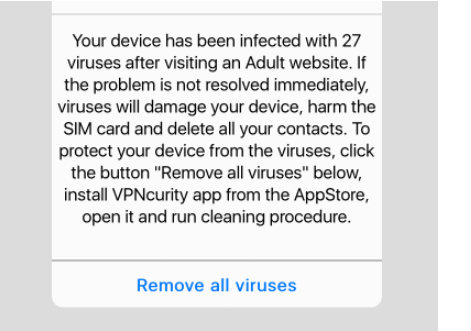 Удаление всплывающих окон ‘ Your device has been infected with 27 viruses ‘