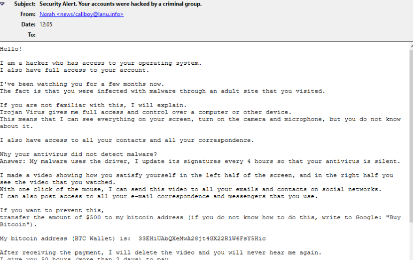 Hacker Who Has Access To Your Operating System E-Mail-Betrug