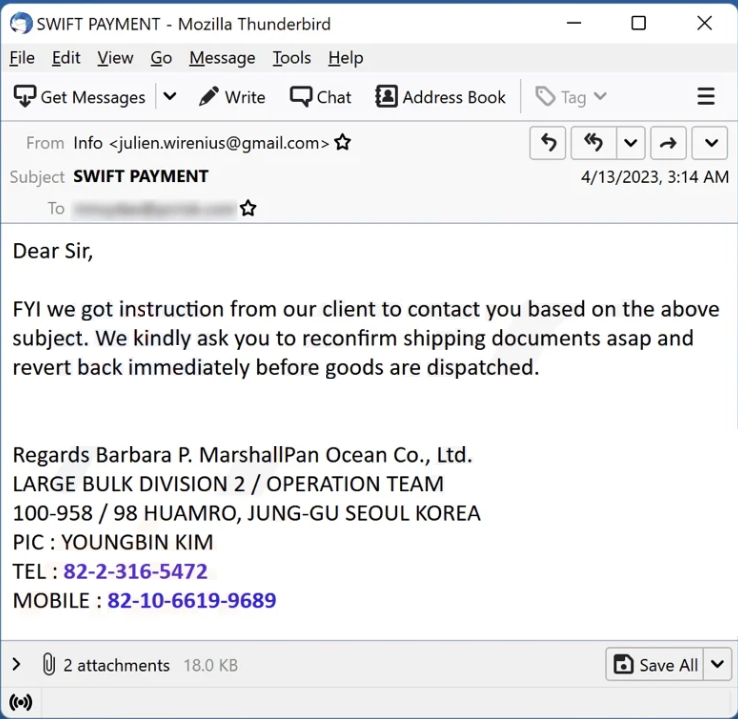 Reconfirm Shipping Documents Email Scam