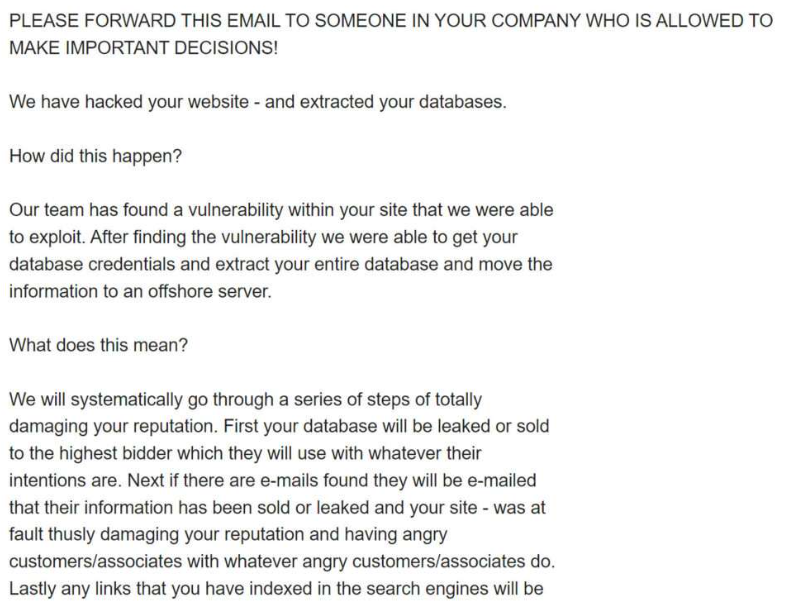 We Have Hacked Your Website Email Scam — Как с этим бороться?