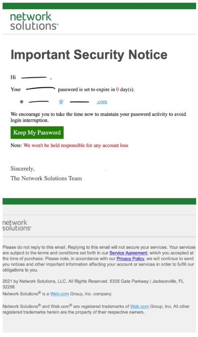 Network Solutions E-mail scam informatie