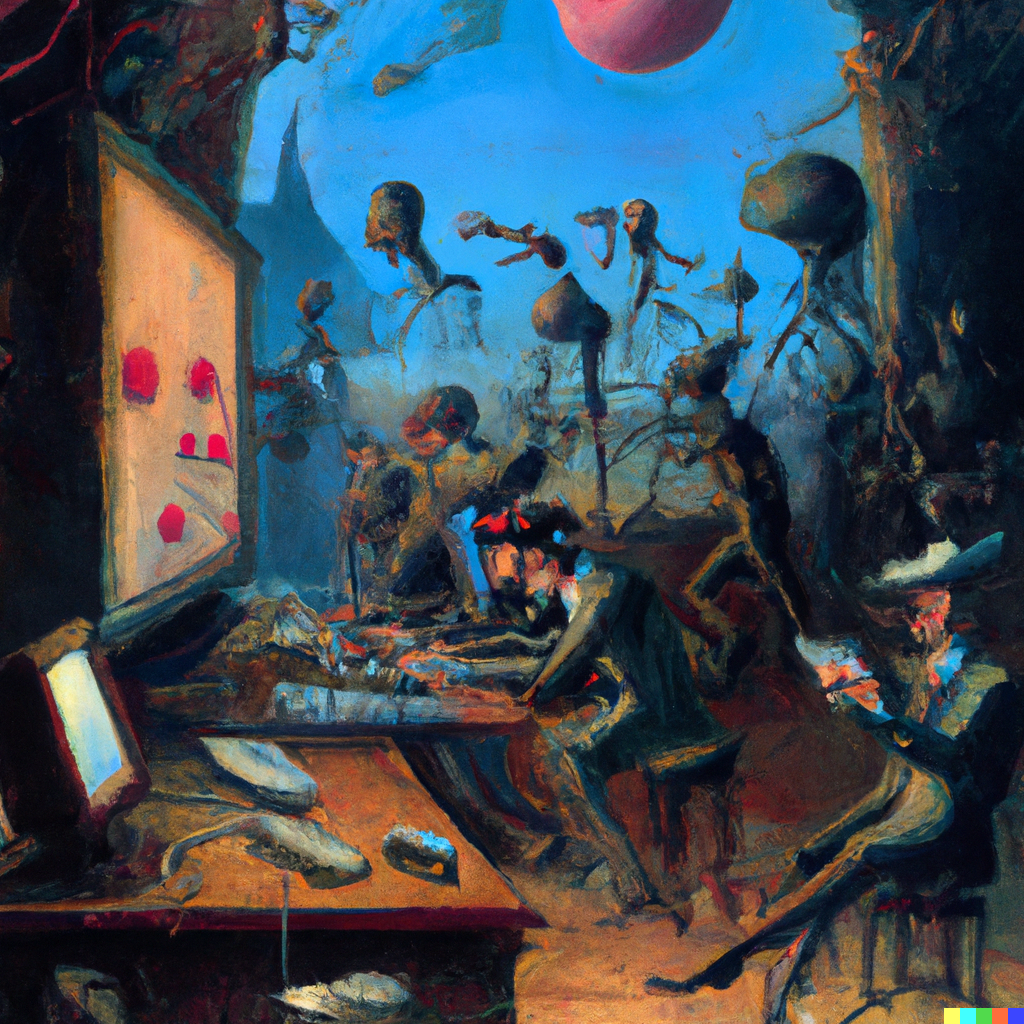 DALL·E 2023-03-14 16.03.57 - a surrealist dream-like oil painting by Salvador Dalí of computers and hackers