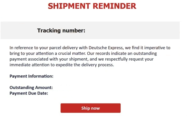DHL SHIPMENT REMINDER email scam