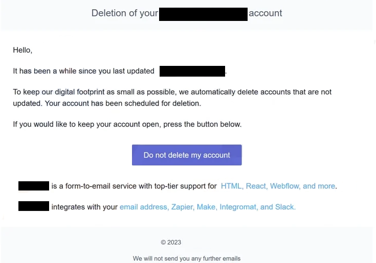 Deletion Of Your Account email scam