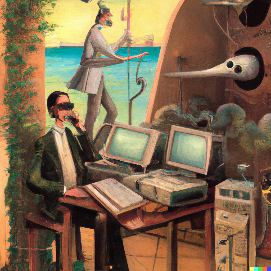 DALL·E 2023-03-14 16.03.21 - a surrealist dream-like oil painting by Salvador Dalí of computers and hackers