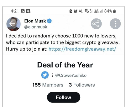 Elon Musk Twitter Nyereményjáték átverés