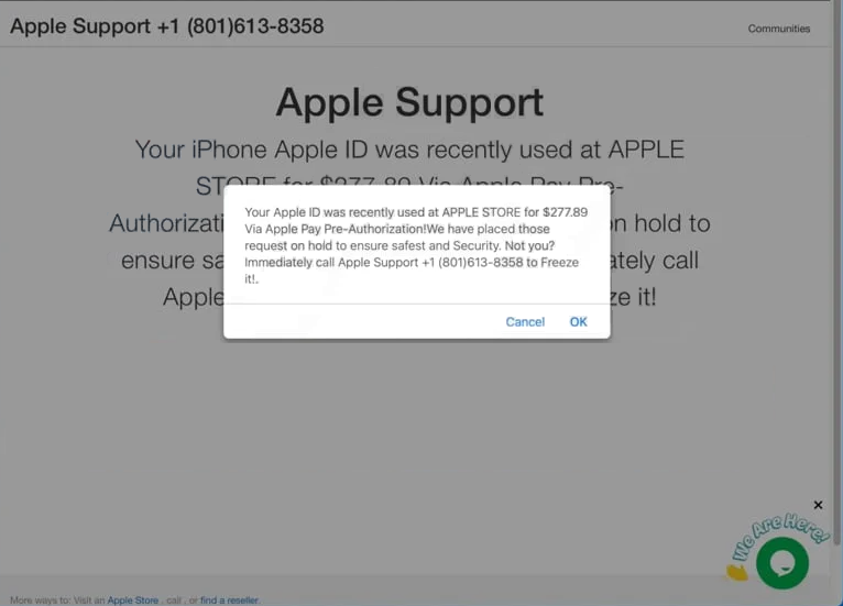 Удалите « Apple ID was recently used at Apple Store » мошенничество