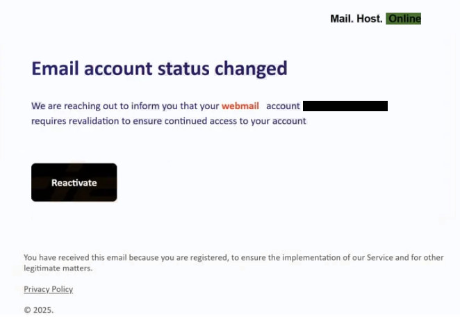 ” Email Account Status Changed ” Oltalama e-postasını kaldır