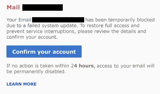 ” Failed System Update ” Oltalama e-postasını kaldır