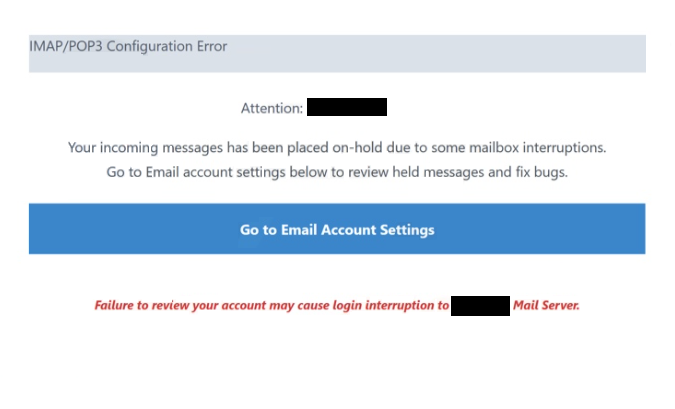 Rimuovi l’email di phishing “IMAPPOP3 Configuration Error”