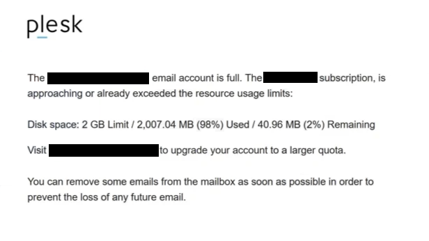 Remove “Plesk – Resource Usage Limits” phishing email