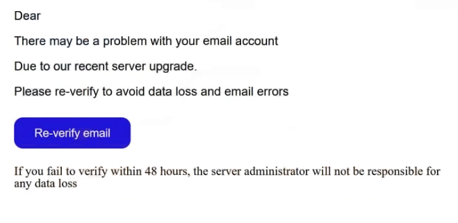 Rimuovi ” Problem With Email Account Due To Server Upgrade ” email di phishing