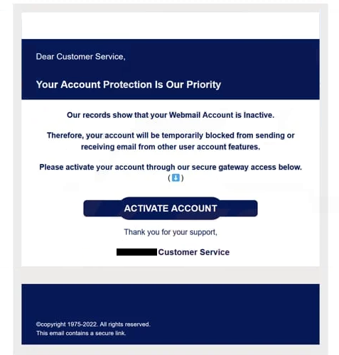 ” Your Webmail Account Is Inactive ” Oltalama e-postasını kaldır