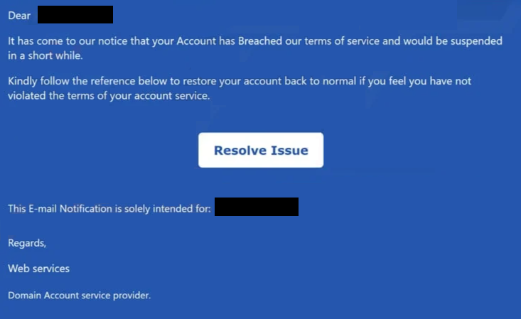 Remove “Account Has Breached Our Terms Of Service” phishing email