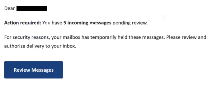 Удалите фишинговую почту Action required: you have 5 incoming messages pending review