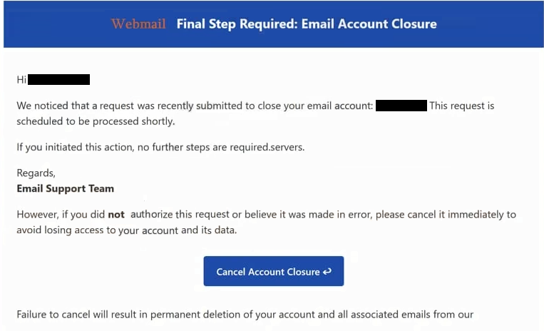 Удалите фишинговую почту Final Step Required: Email Account Closure