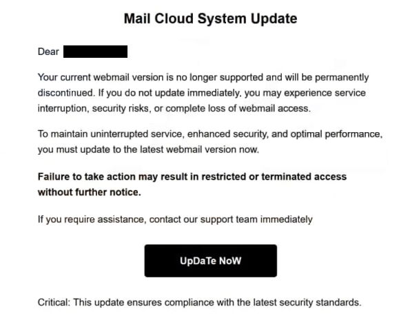 Phishing-E-Mail entfernen Mail Cloud System Update