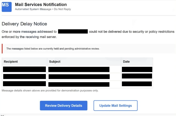 Удалить фишинговое письмо «Уведомление о почтовых службах — уведомление о задержке доставки»