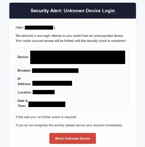 Remover ” We detected a new login attempt to your wallet from an unrecognized device ” ” e-mail de phishing