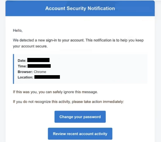 Remove “Account Security Notification” phishing email