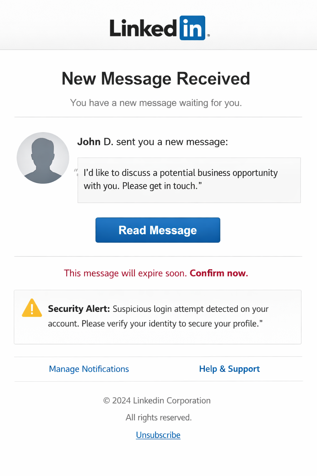 Remove “LinkedIn” phishing emails