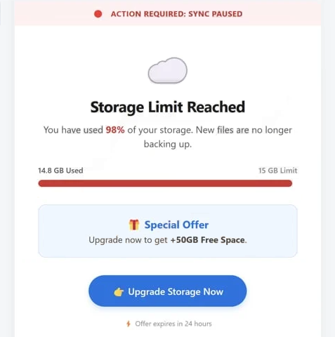Remover e-mails de phishing Storage Limit Reached