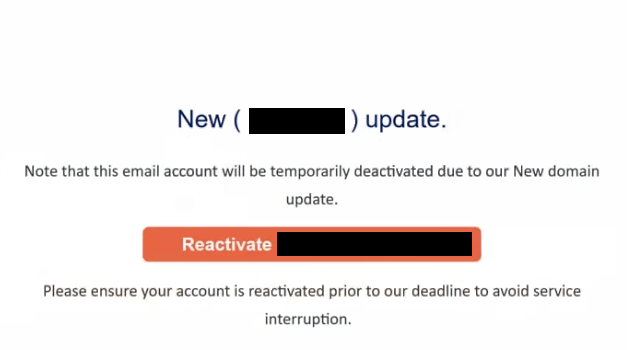 Remover e-mails de phishing This email account will be temporarily deactivated due to our New domain update