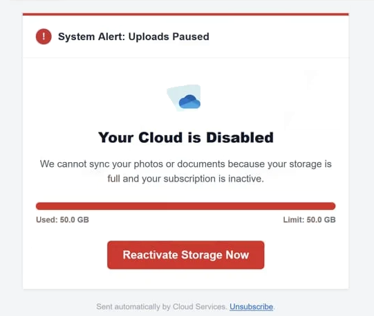 Remove “Your Cloud Is Disabled” phishing email
