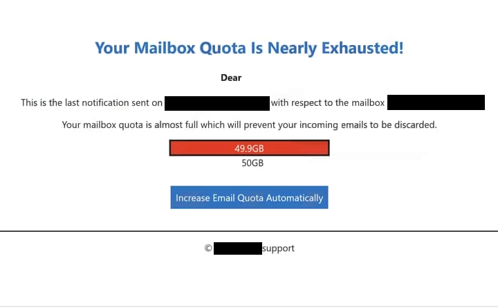 Remove “Your Mailbox Quota Is Nearly Exhausted” phishing email