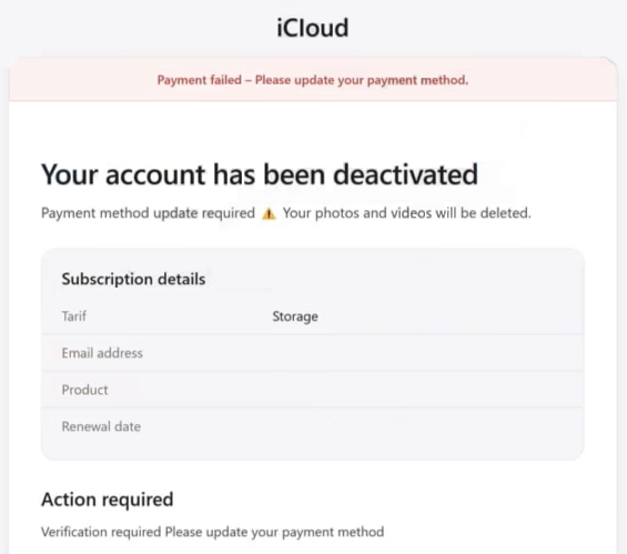 Supprimer l’email de phishing « iCloud – mettre à jour votre mode de paiement »