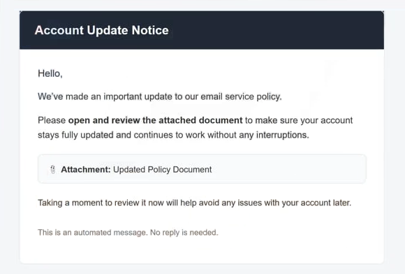 Eliminar el correo de phishing Account Update Notice