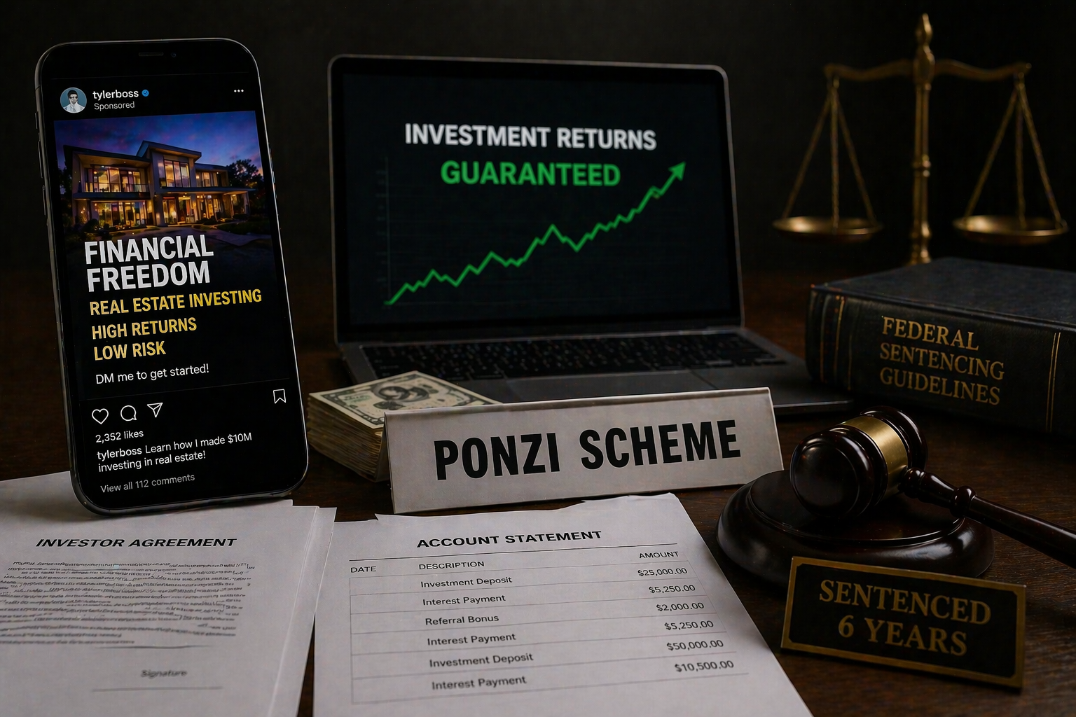 Influencer zu sechs Jahren wegen 23-Millionen-Dollar-Immobilien-Ponzi-Schemas verurteilt
