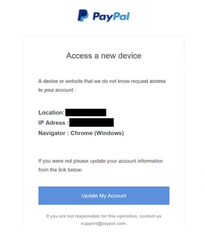 ” PayPal – Access a new device ” Oltalama e-postasını kaldır