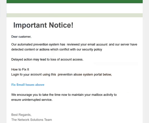 Remover e-mails de phishing System Security Review Notice