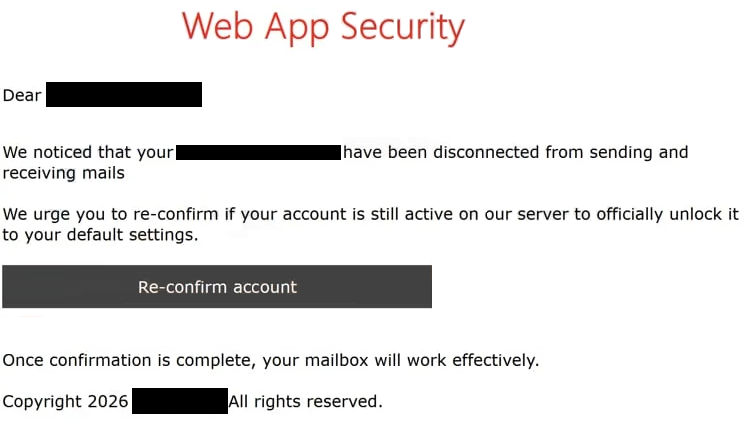 Verwijder ” Web App Security ” phishing-e-mail