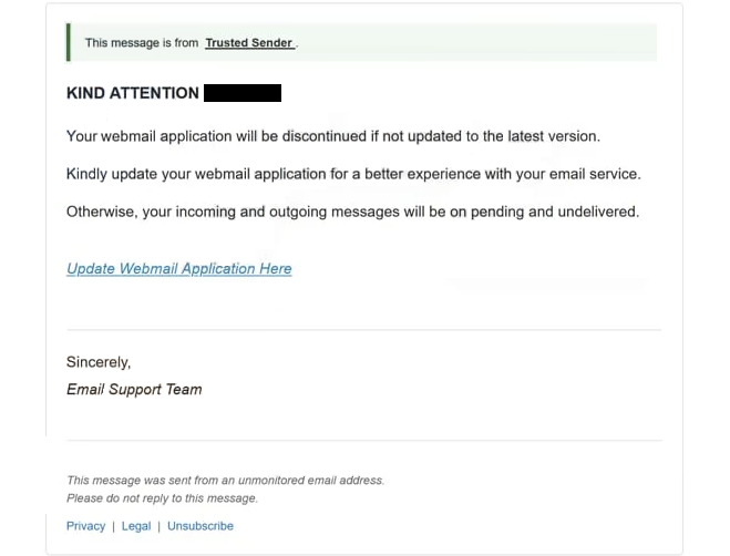 Rimuovi ” Webmail – your webmail application will be discontinued ” email di phishing