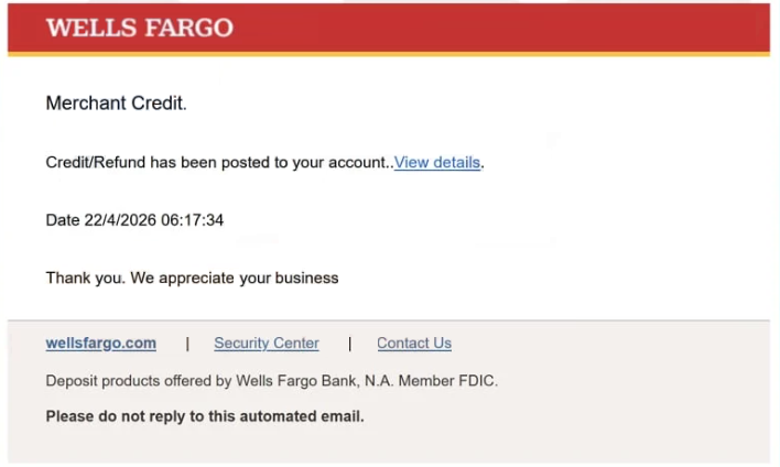 Удалите фишинговую почту Wells Fargo — Merchant Credit